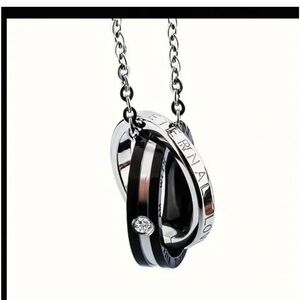 18k Gold Plated Black & Silver Interlocking Eternity Rings pendant Necklace